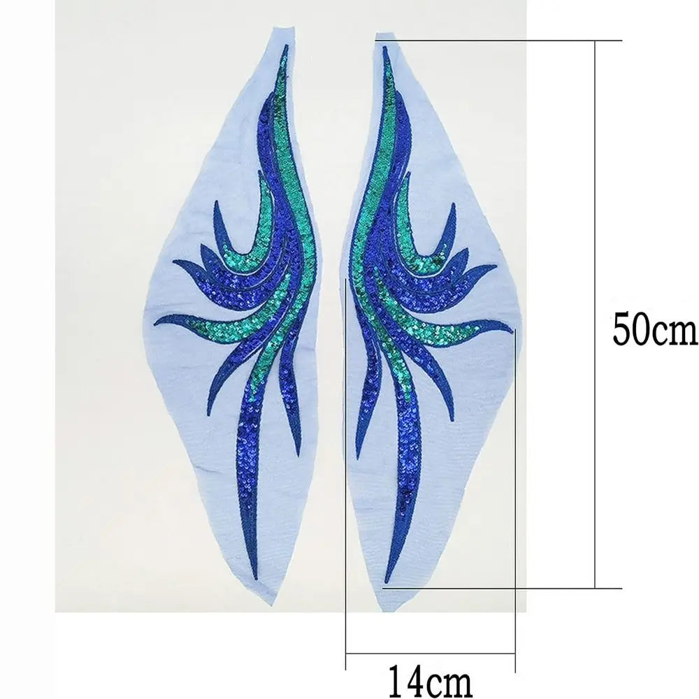 Royal Blue Gold Sequined Embroidery Patches 14x50cm – 2 Pcs Embroidery Patches Nixie
