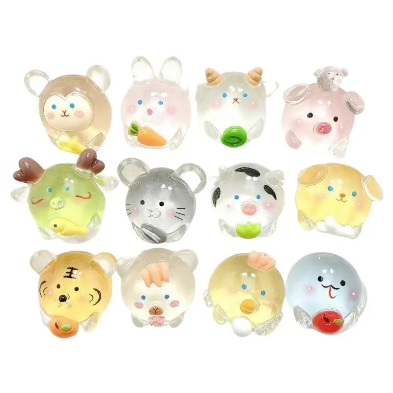 Glow in the Dark Chinese Zodiac 3D Resin Figures – Set of 12 Resin Craft Figures Nixie