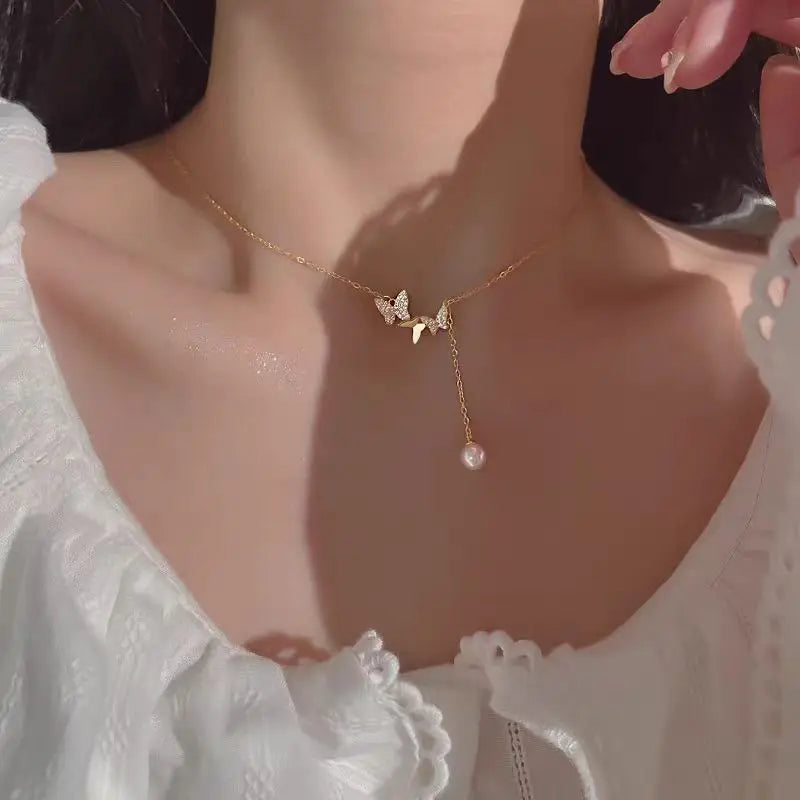 Butterfly Copper Pendant Stainless Steel Chain Necklace Women Pendant Necklace Nixie
