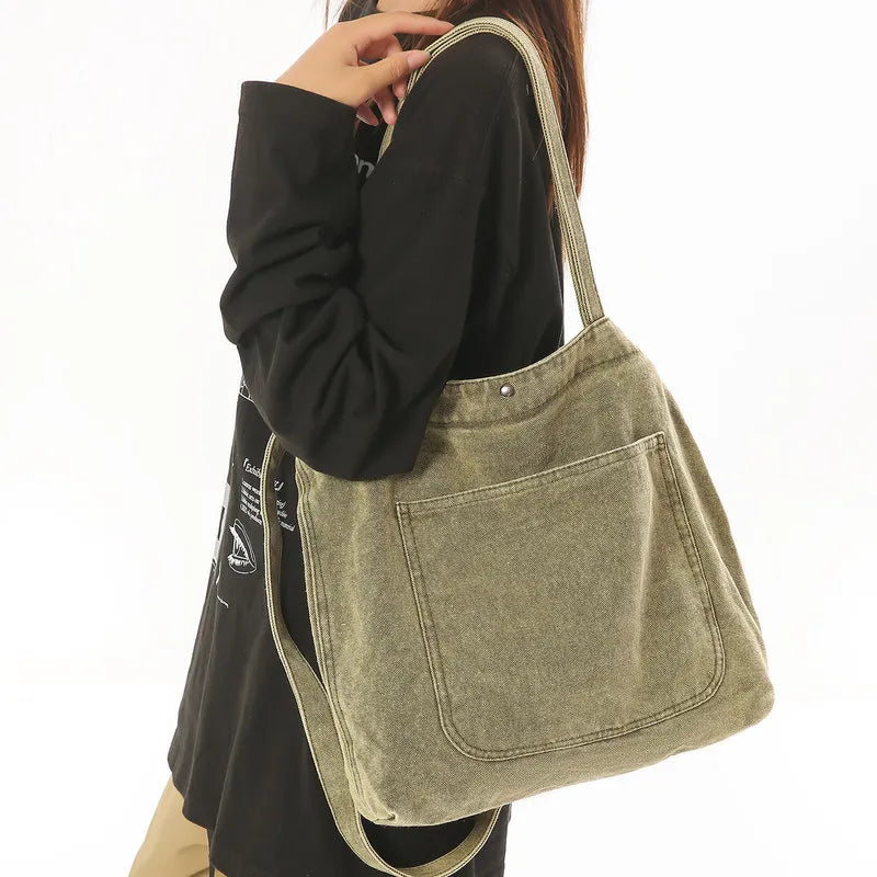 Women's Vintage Washed Denim Tote Bag – Large Capacity Denim Tote Bag Nixie