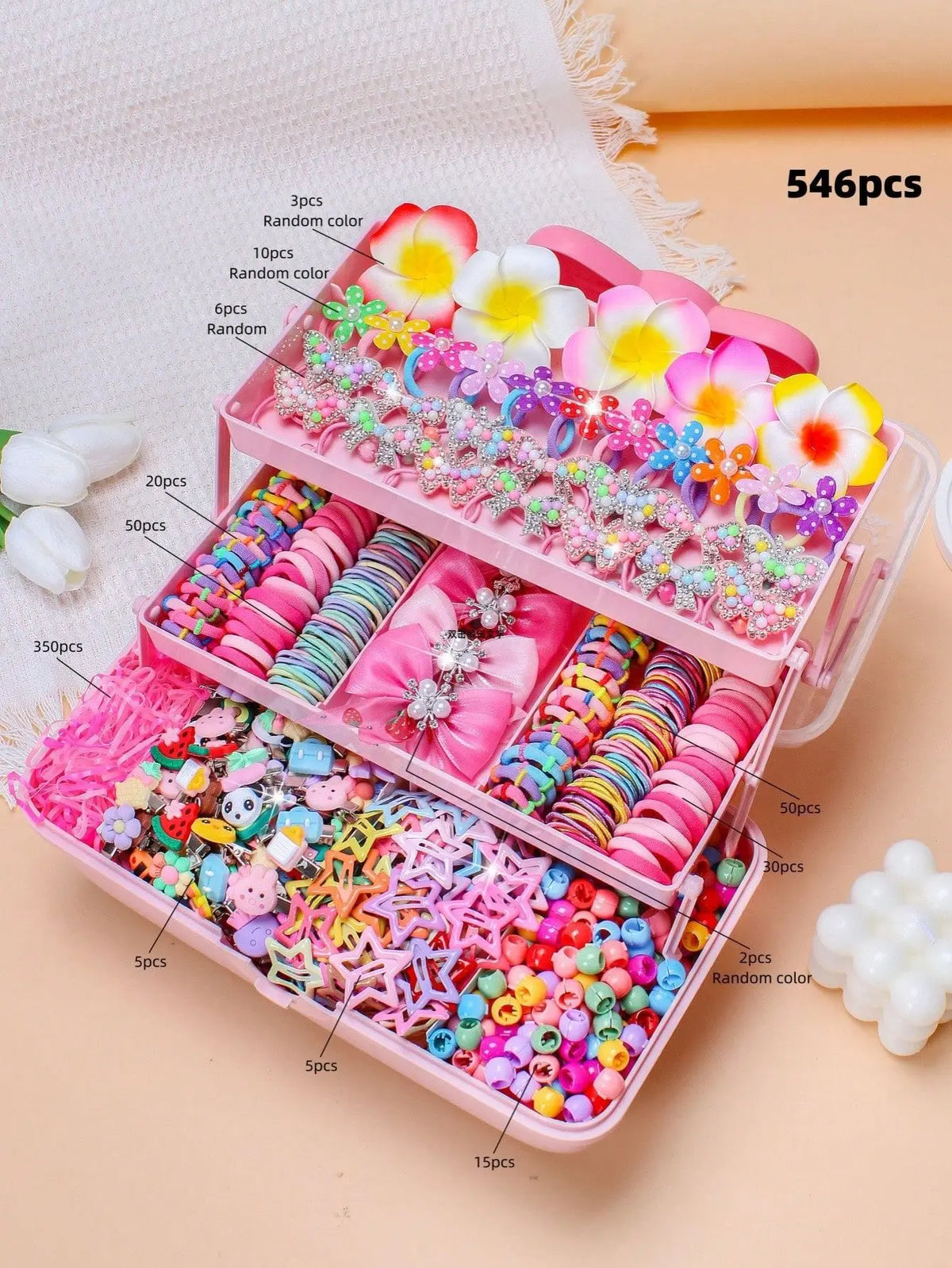 850PCS Girls Grosgrain Ribbon Hair Ties & Elastic Hair Bands