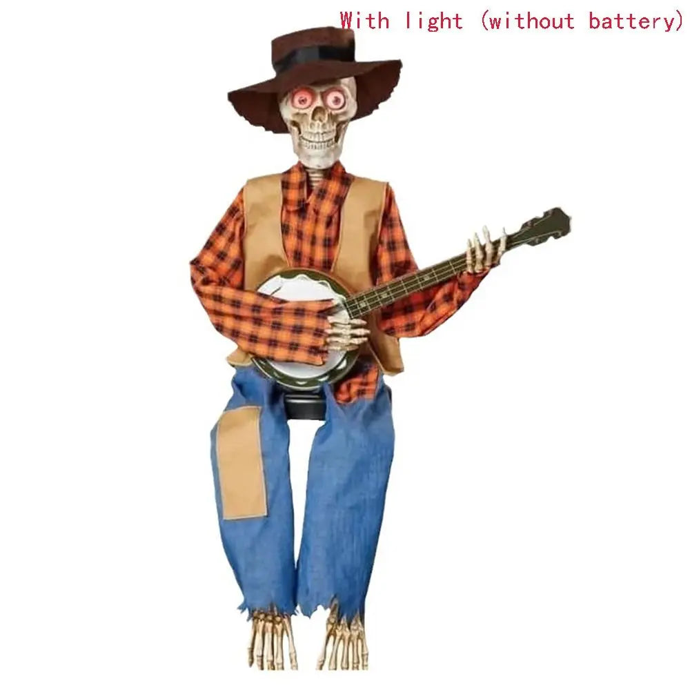 Dueling Banjo Skeletons Glowing Halloween Figurine Decor Halloween Skeleton Figurine Nixie yellow-With lights