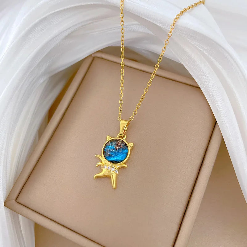 Starry Sky Pendant Necklace | Gold Stainless Steel Clavicle Chain
