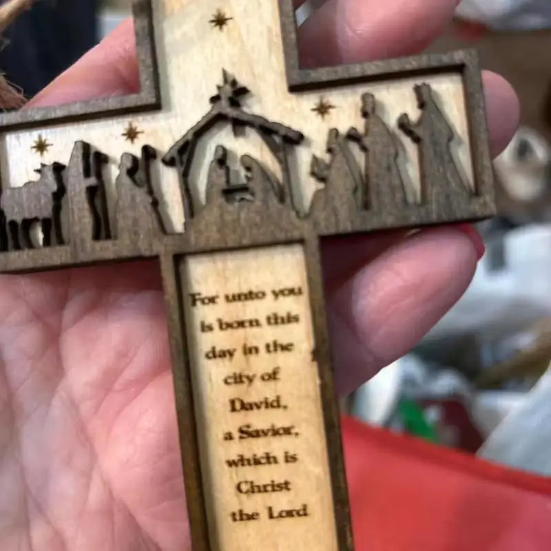 3D Nativity Wooden Cross Ornament – Handmade Christmas Decor Christmas Tree Ornament Nixie
