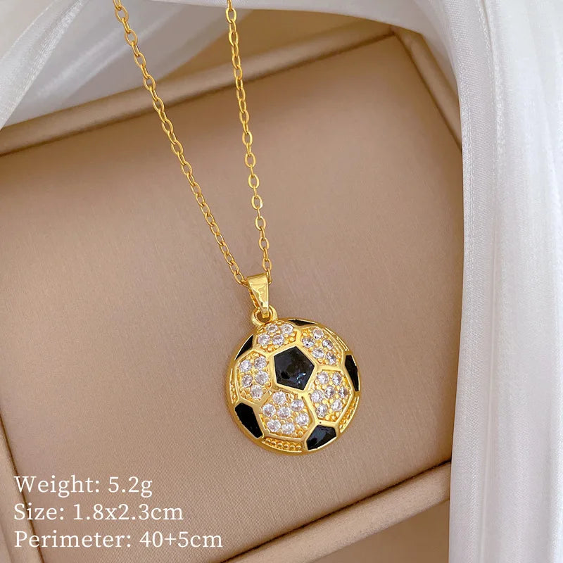 Football Pendant Necklace | Gold Stainless Steel Collarbone Chain Pendant Necklace Nixie XL2606-735