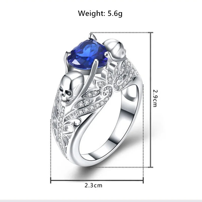 Skull Sapphire Crystal Punk Ring — Zinc Alloy, Unisex Skull Punk Ring Nixie
