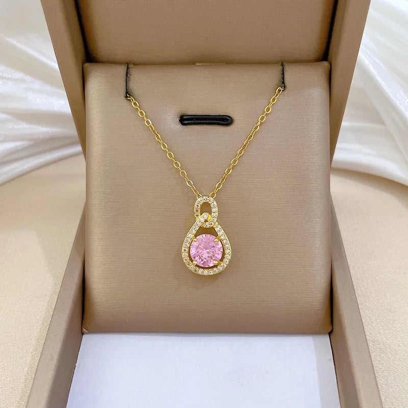 Waterdrop Pendant Necklace Gold Stainless Steel Clavicle Chain Pendant Necklace Nixie