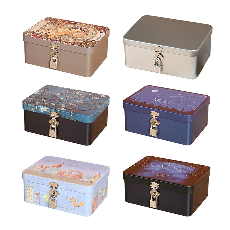 Vintage Tinplate Storage Box with Lock & Keys | Large Capacity Decorative Storage Box Nixie
