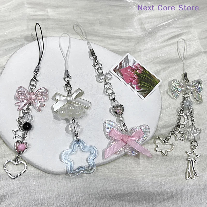 Butterfly Bead Phone Lanyard Y2K Keychain Charm Pendant Phone Lanyard Charm Nixie