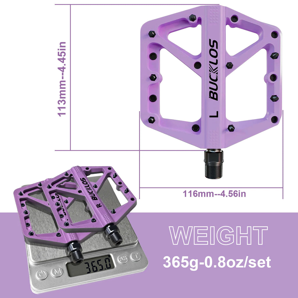 BUCKLOS Ultralight Nylon MTB Flat Pedals DU Bearing 9/16" Bicycle Flat Pedals Nixie Light Purple