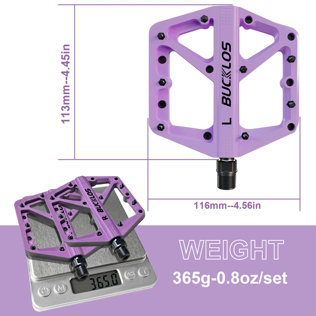 BUCKLOS Ultralight Nylon MTB Flat Pedals DU Bearing 9/16" Bicycle Flat Pedals Nixie Light Purple
