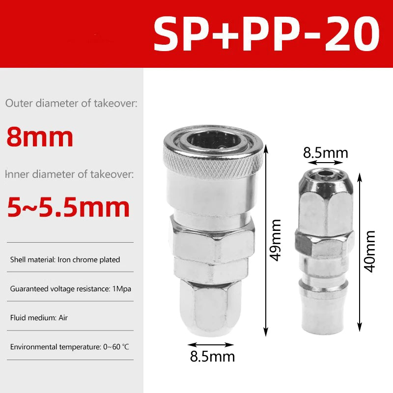 EU Type Pneumatic Quick Coupler Air Compressor Fitting 6–12MM Pneumatic Quick Coupler Nixie A2