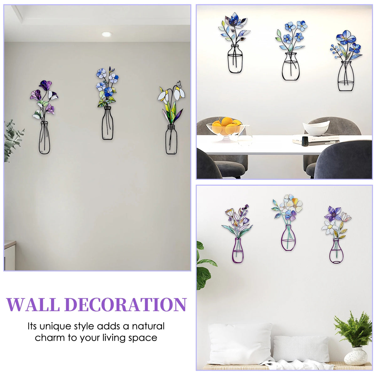 Metal Flower Wall Art Set – Rustic Farmhouse Decor (3 Pcs) Metal Wall Art Nixie