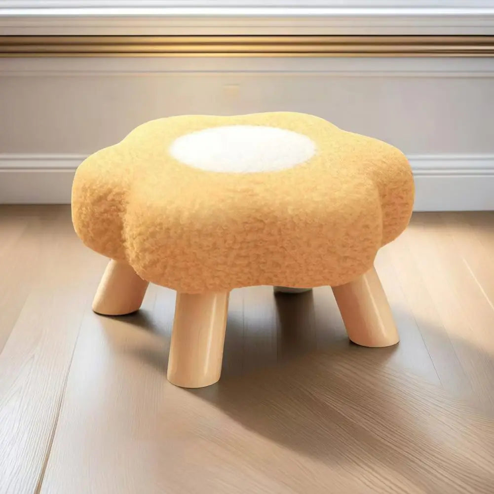 Flower Stool Wooden Legs Cloud Velvet Cushion Footrest Seat