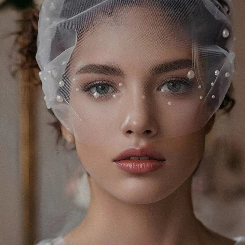 Handmade Pearl Bridal Veil – Short Soft Tulle Blusher Veil Bridal Veil Nixie