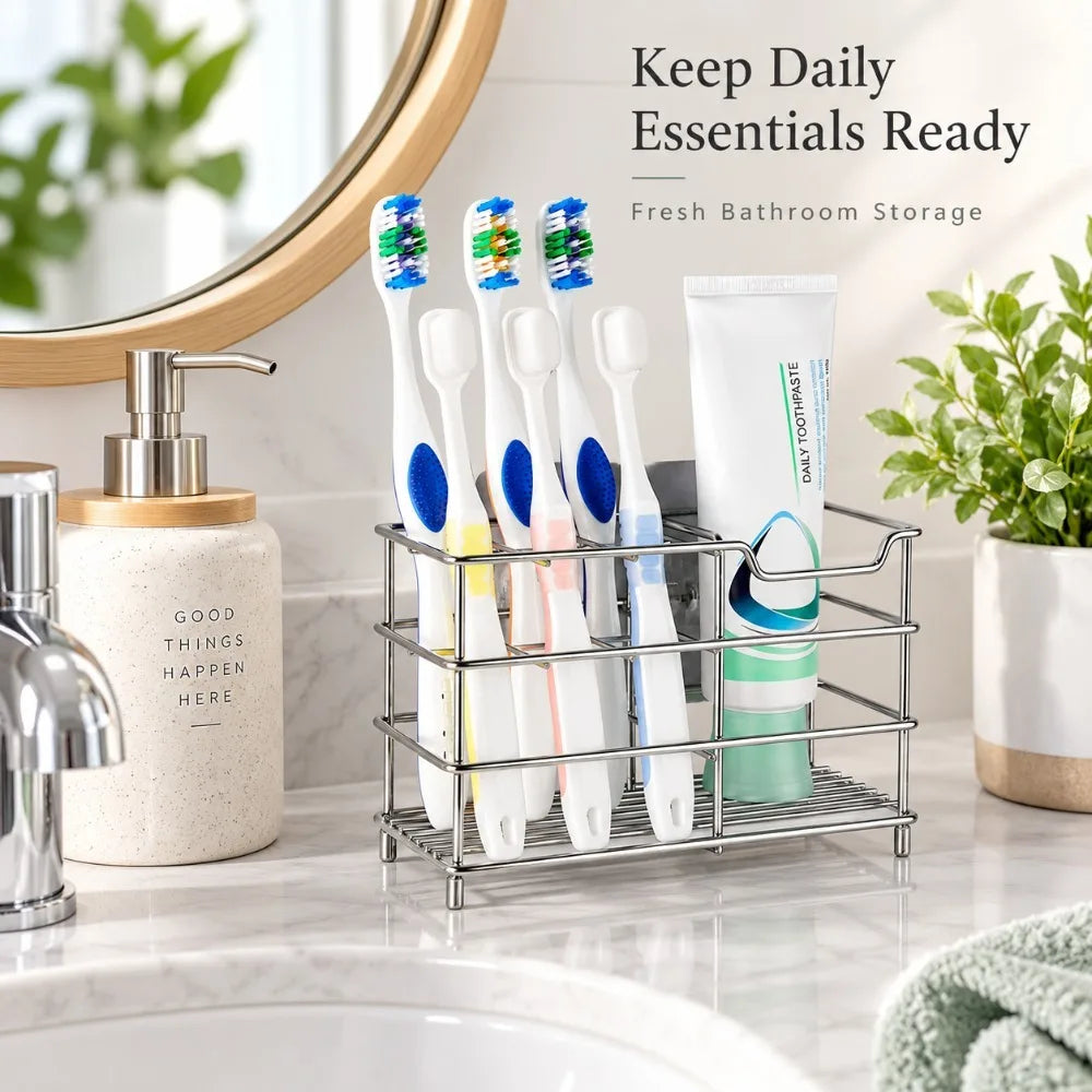 Stainless Steel Toothbrush Holder Countertop Bathroom Organizer