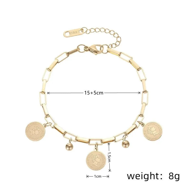 Gold-Tone Hip Hop Stainless Steel Chain Bracelet with Pendant Chain Link Bracelet Nixie