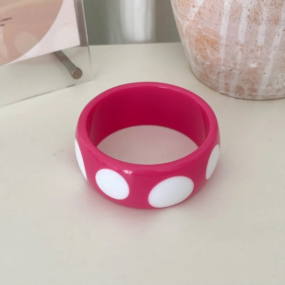 Colorful Resin Polka Dot Y2K Bangle Cuff Bracelet for Women