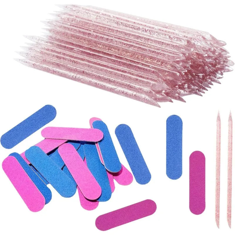 50PCS Double Sided Mini Nail Files & Cuticle Sticks Manicure Kit Nail File Set Nixie 50 Nail Stick-Buffer