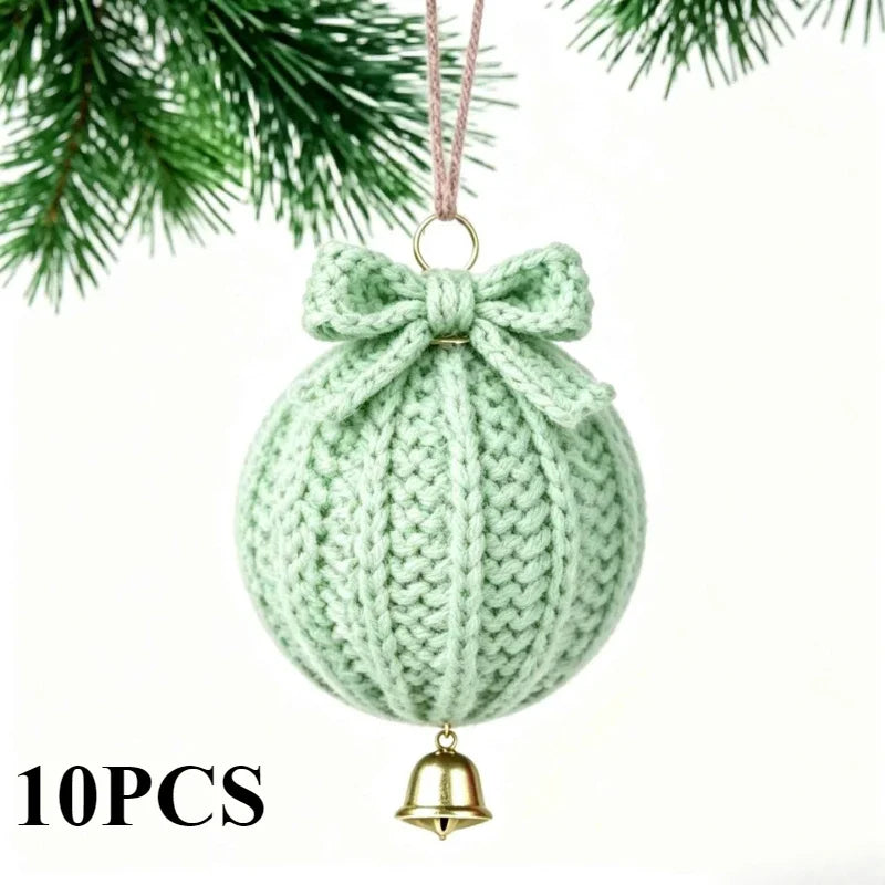 Hand Crochet Christmas Ball Ornaments with Bells – 10 Pcs Christmas Ornament Set Nixie light green-10pcs Diameter 8cm