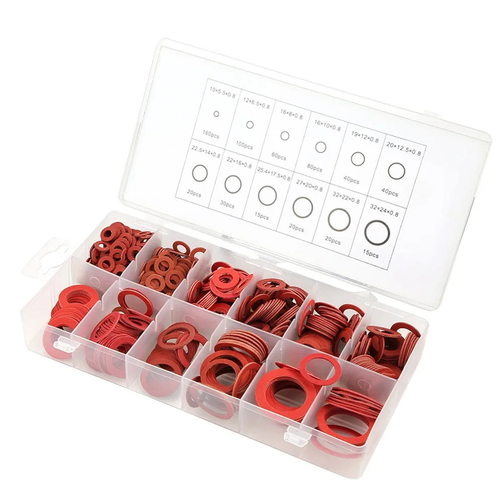 600 PCS Fiber Flat Washers Kit – 12 Sizes, Red Steel Paper Flat Washer Kit Nixie