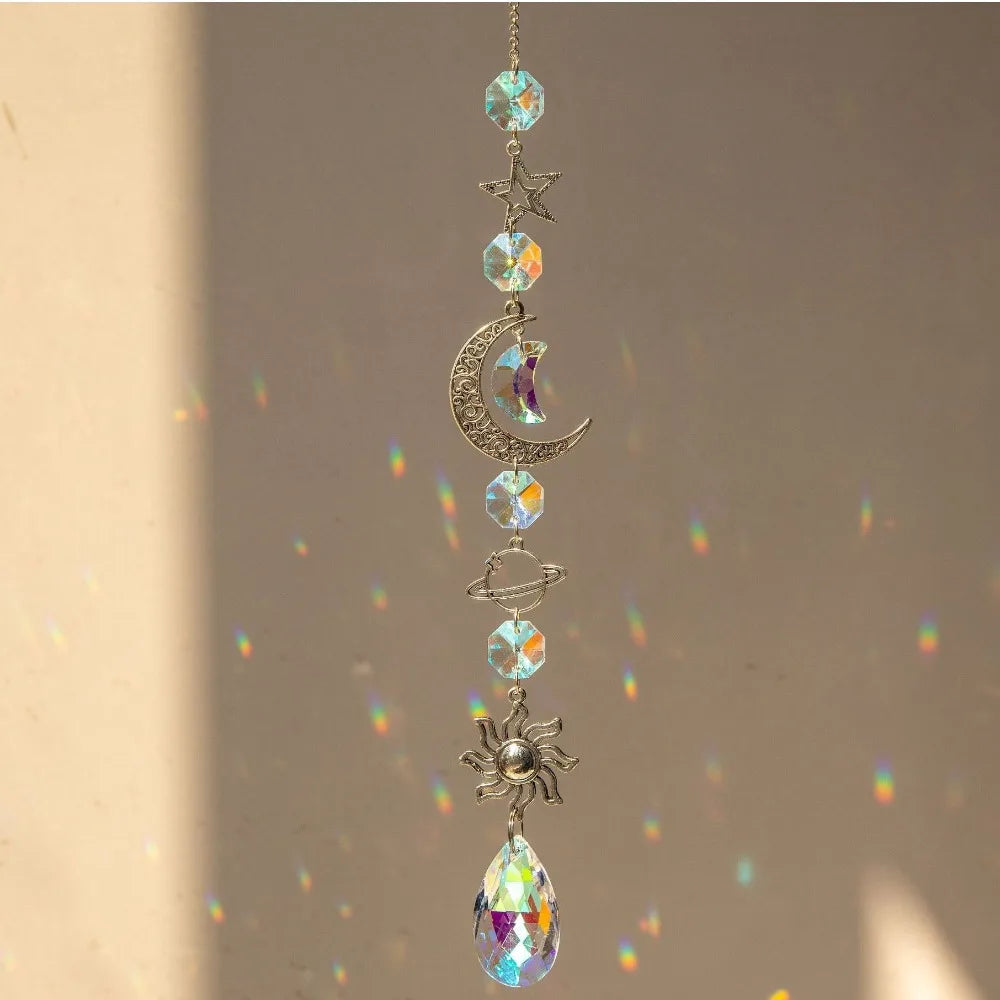 Crystal Wind Chime Pendant – Moon Stars Rainbow Sun Catcher Wind Chime Pendant Nixie C