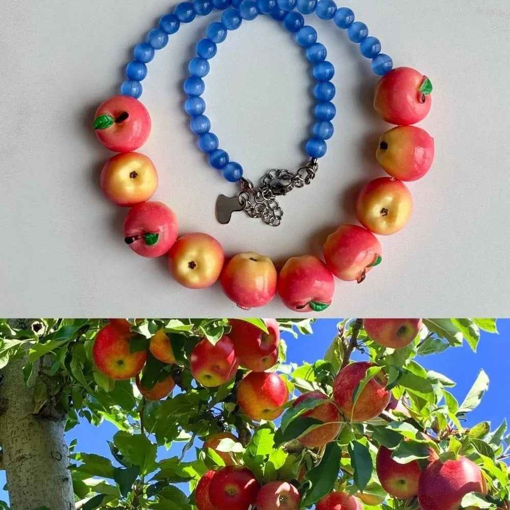 3D Colorful Fruit Beaded Necklace – Resin Strawberry & Pomegranate Beaded Pendant Necklace Nixie
