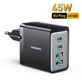 Rocoren GaN 45W 4-Port Fast Charger USB-C USB-A iPhone Samsung Multi-Port Wall Charger Nixie 45W EU Plug