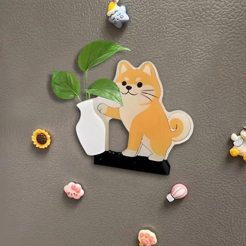 Mini Acrylic Vase Fridge Magnet – Dog & Cat Pet Décor Decorative Fridge Magnet Nixie