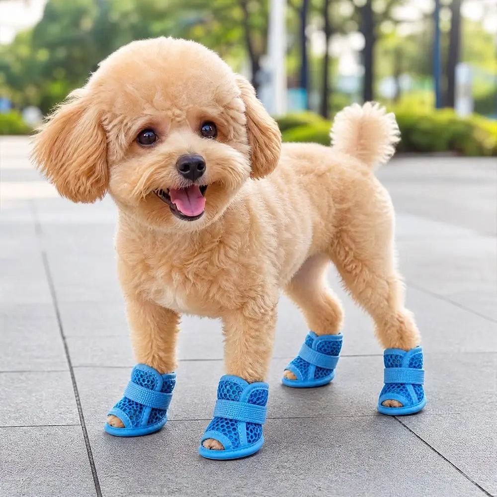 4Pcs Mesh Dog Shoes Non-Slip Breathable Pet Sandals Paw Protector