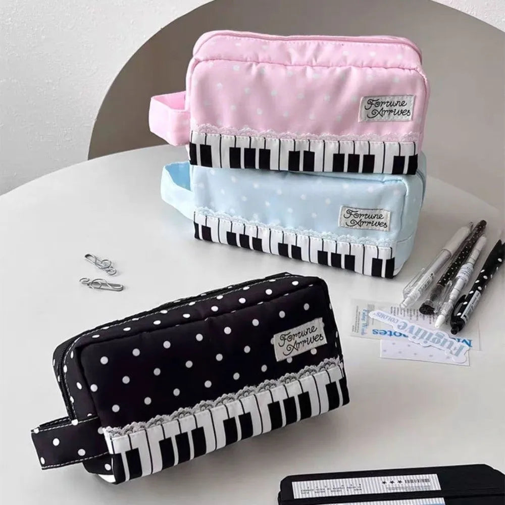 Kawaii Piano Key Polka Dot Pencil Case – Large Capacity Pouch Pencil Case Pouch Nixie