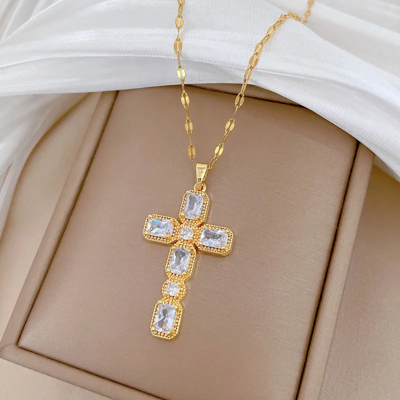 Women's Gold Cross Pendant Choker Necklace – Stainless Steel Cross Pendant Necklace Nixie