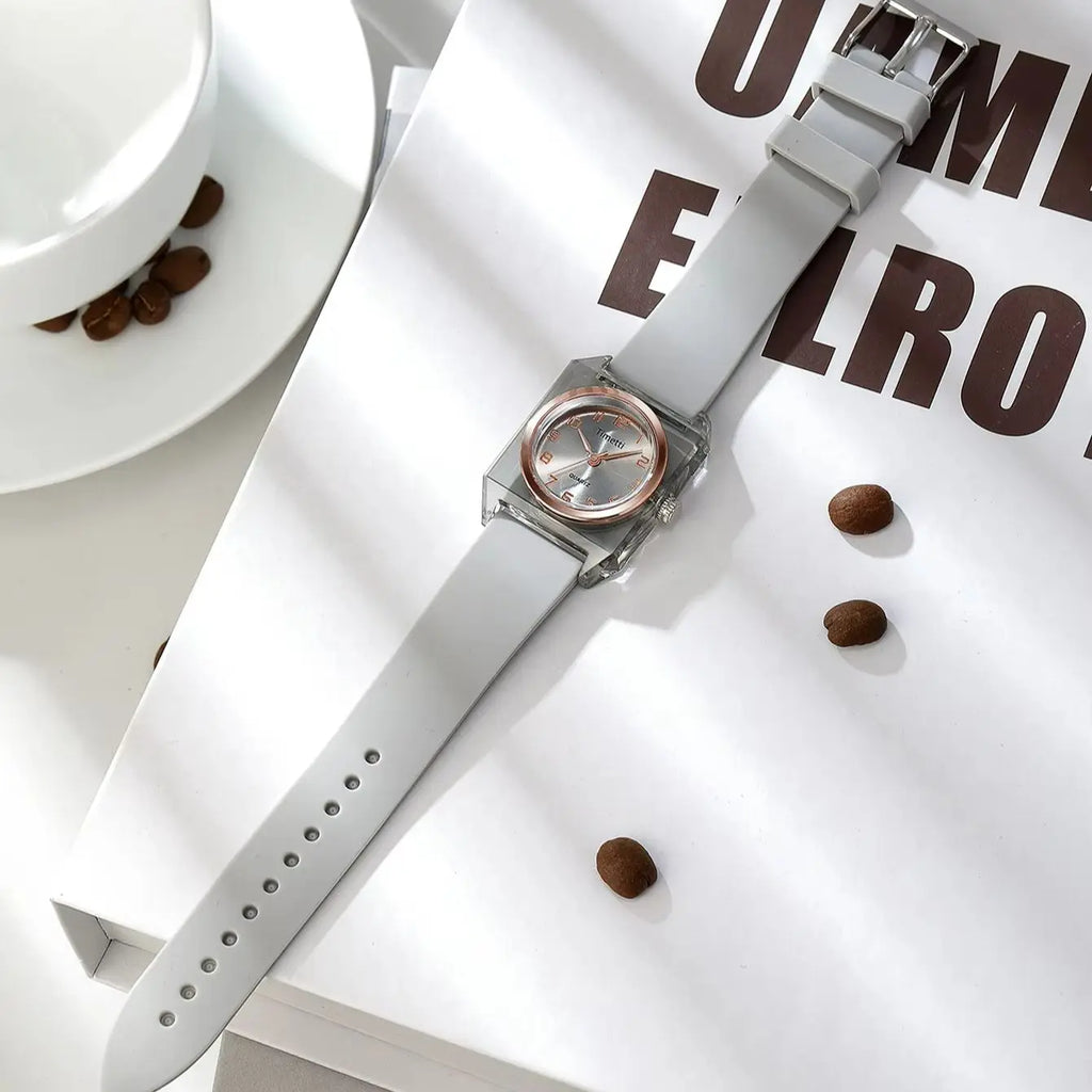 Timetti Women's Small Square Quartz Watch – Silicone Strap Women's Quartz Watch Nixie