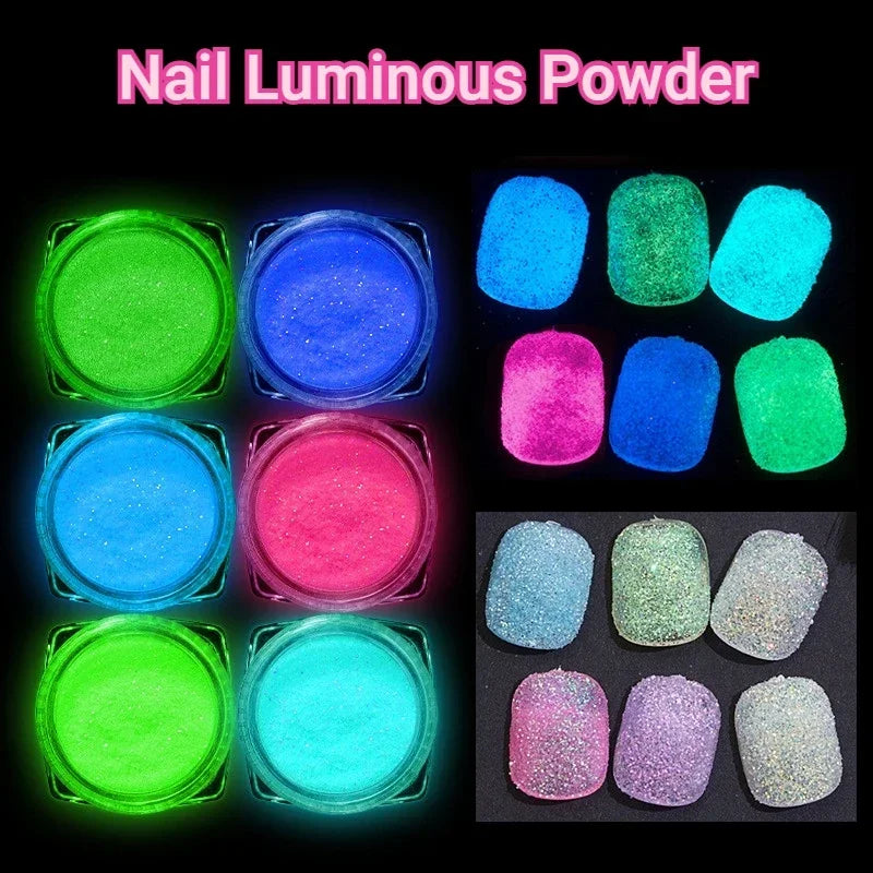6-Color Glow Nail Glitter Powder Set – Sparkling DIY Manicure Nail Glitter Powder Nixie