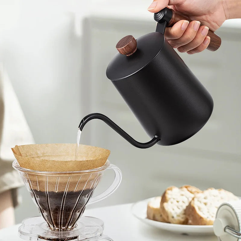 304 Stainless Steel Gooseneck Pour-Over Coffee Kettle | Wooden Handle Pour-Over Coffee Kettle Nixie