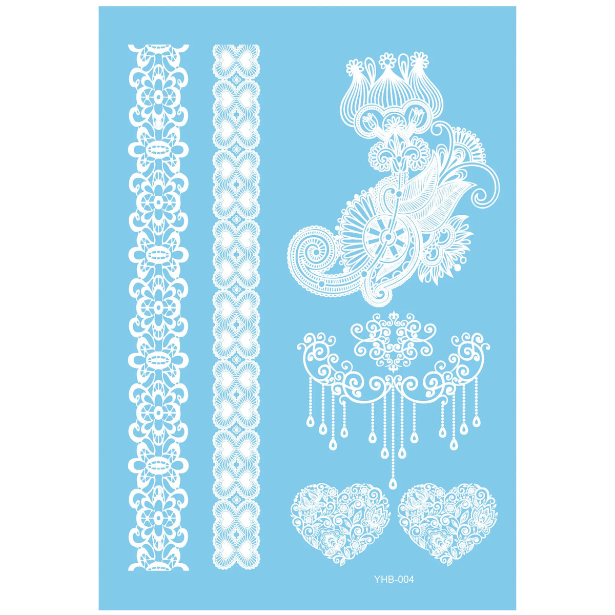 White Lace Temporary Tattoos – Moon Flower Star Body Art Temporary Tattoo Stickers Nixie 08