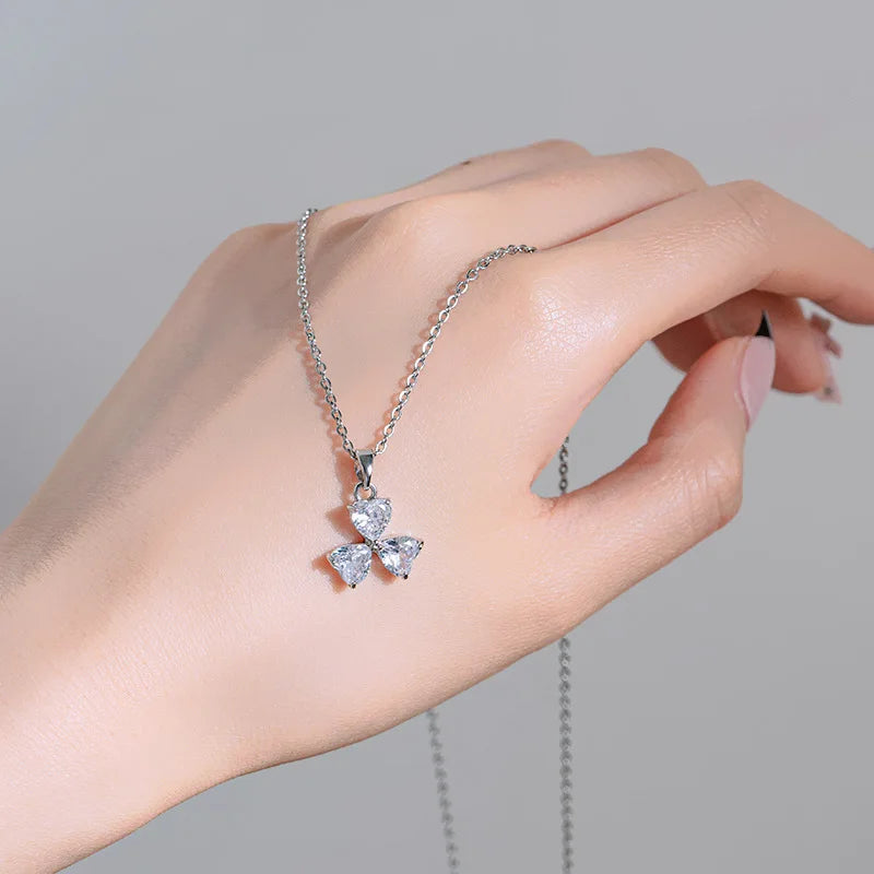 Heart Clover Zircon Pendant Choker Necklace for Women Pendant Necklace Nixie
