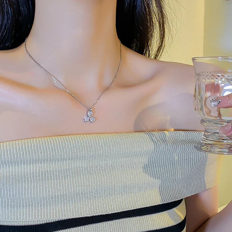 Heart Clover Zircon Pendant Choker Necklace for Women Pendant Necklace Nixie