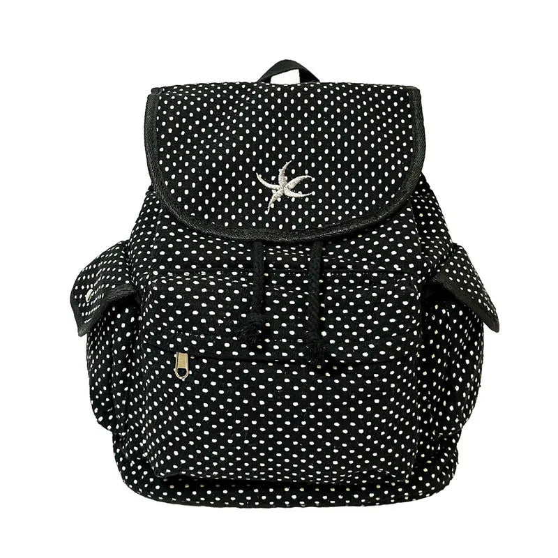 Korean Starfish Embroidered Polka Dot Canvas Backpack Canvas Backpack Nixie