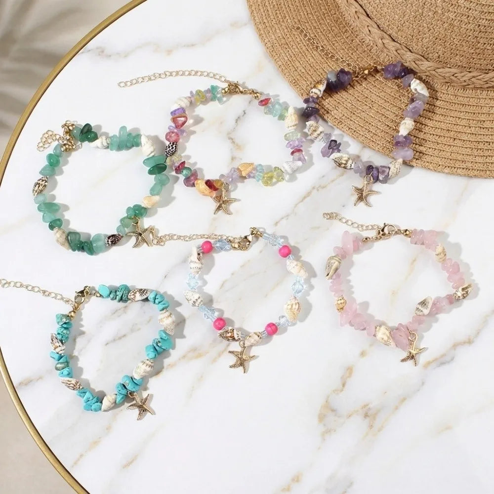 Bohemian Conch Shell Starfish Beaded Bracelet – Adjustable Beaded Wrap Bracelet Nixie