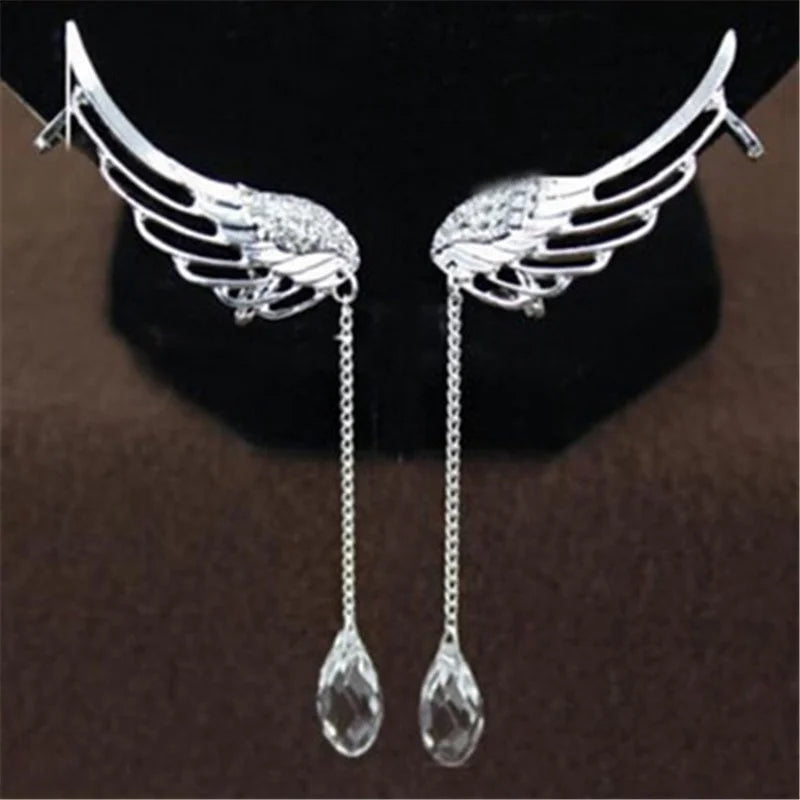Angel Wings Rhinestone Drop Earrings – Gothic Feather Style Drop Earrings Nixie Bronze
