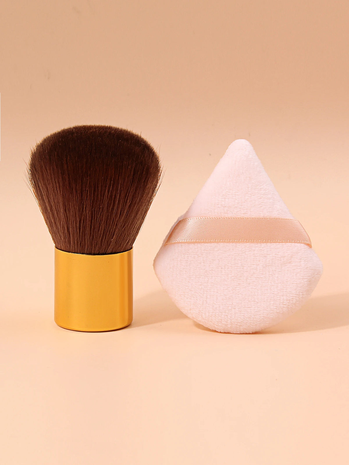 Kabuki Powder Brush & Velvet Puff Set | Foundation & Blush Makeup Brush Set Nixie