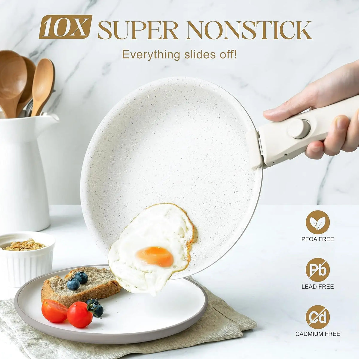 MICHELANGELO Nonstick Frying Pan Set – Granite Coated, Oven Safe Nonstick Cookware Set Nixie