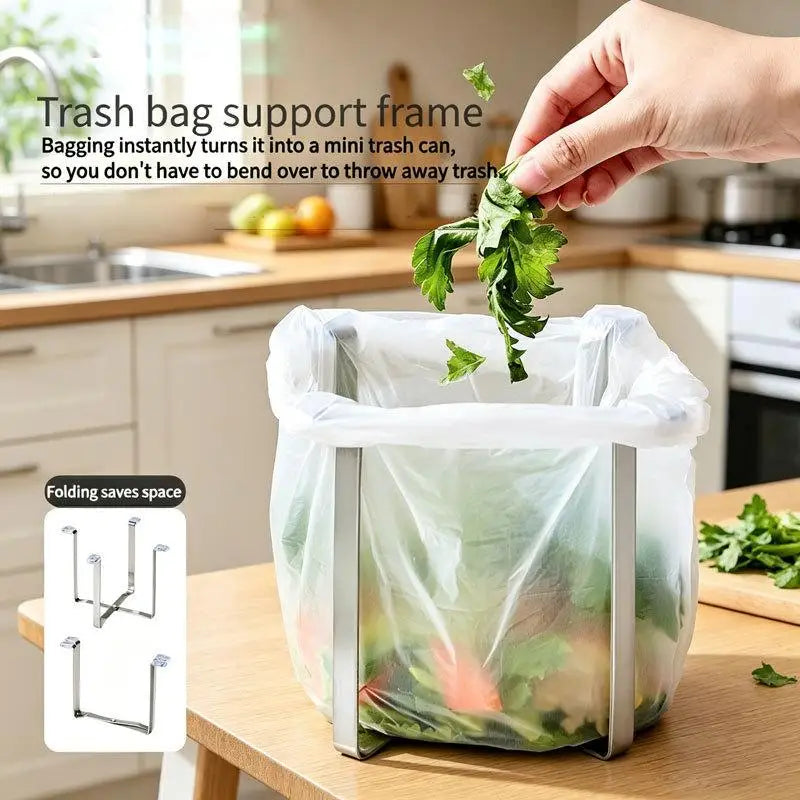 Foldable Stainless Steel Trash Bag Holder – Kitchen & Garage Trash Bag Holder Nixie