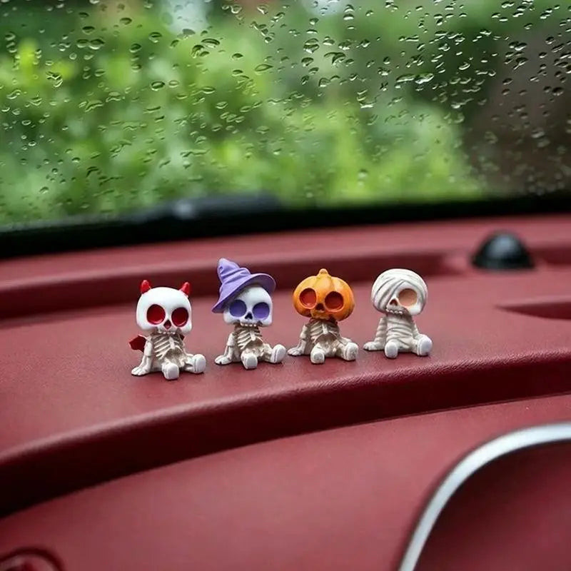 Halloween Mini Resin Figurines 4Pcs – Pumpkin Ghost Skull Set Halloween Resin Figurines Nixie