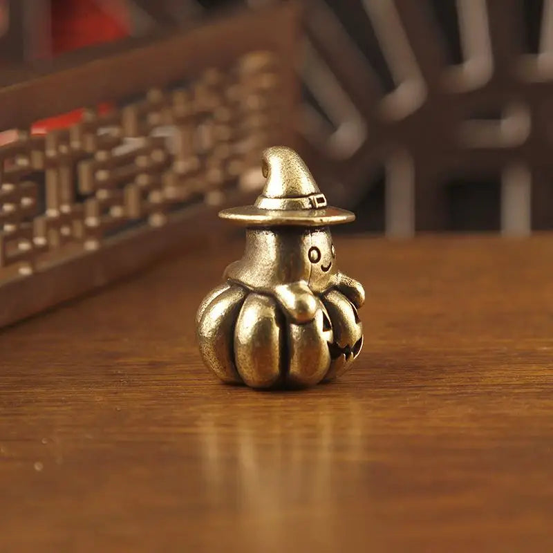 Vintage Brass Halloween Ghost Pumpkin Figurine – Witch Hat Statue Halloween Brass Figurine Nixie