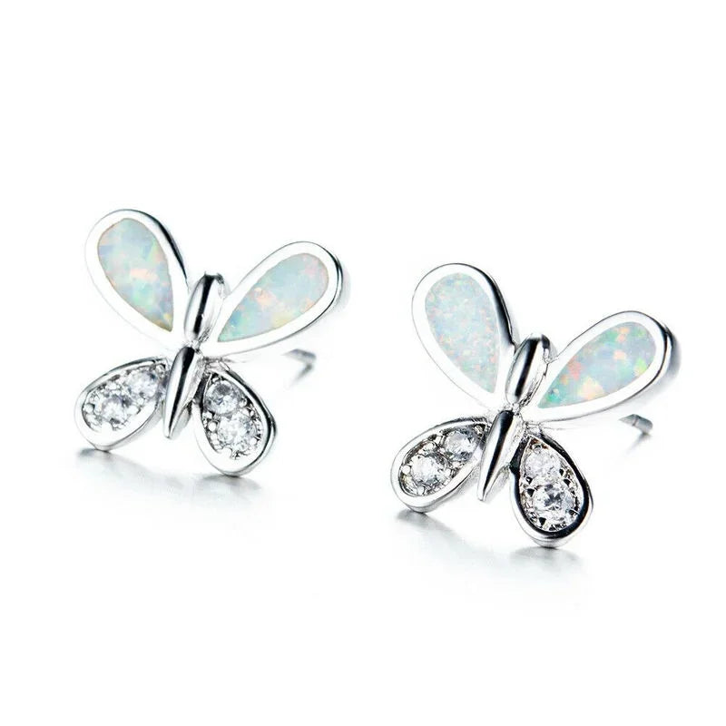 Butterfly Stud Earrings Blue Opal Rhinestone Crystal | Nixie Stud Earrings Nixie