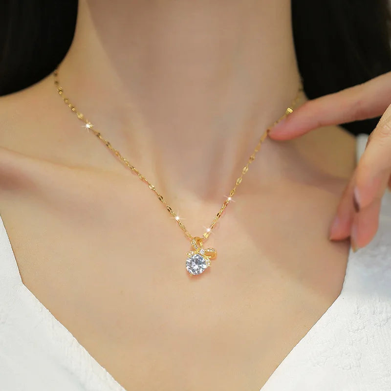 Butterfly Knot Pendant Choker Necklace | Gold Stainless Steel Pendant Necklace Nixie