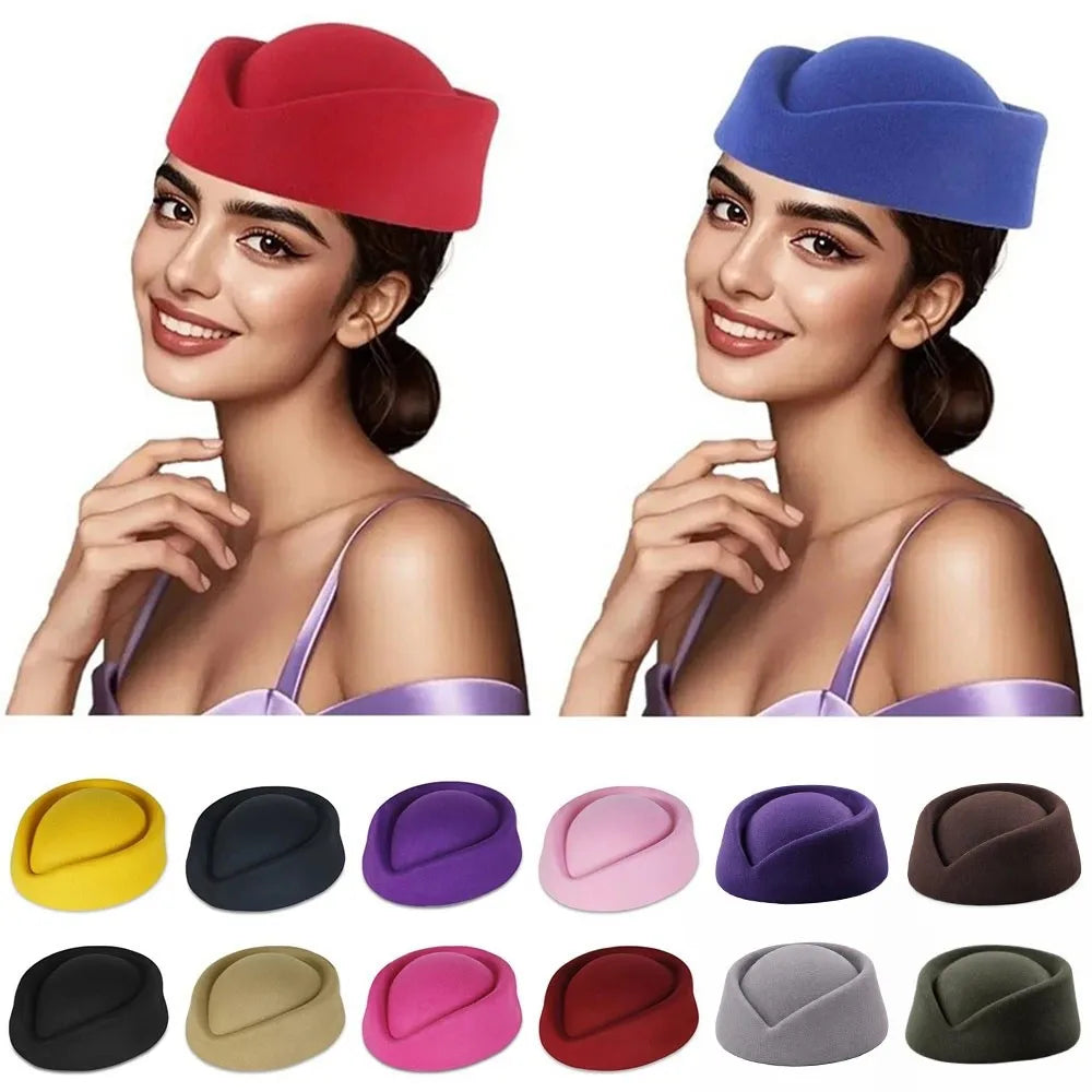 British Retro Felt Beret Stewardess Hat for Women | Top Hat Felt Beret Hat Nixie