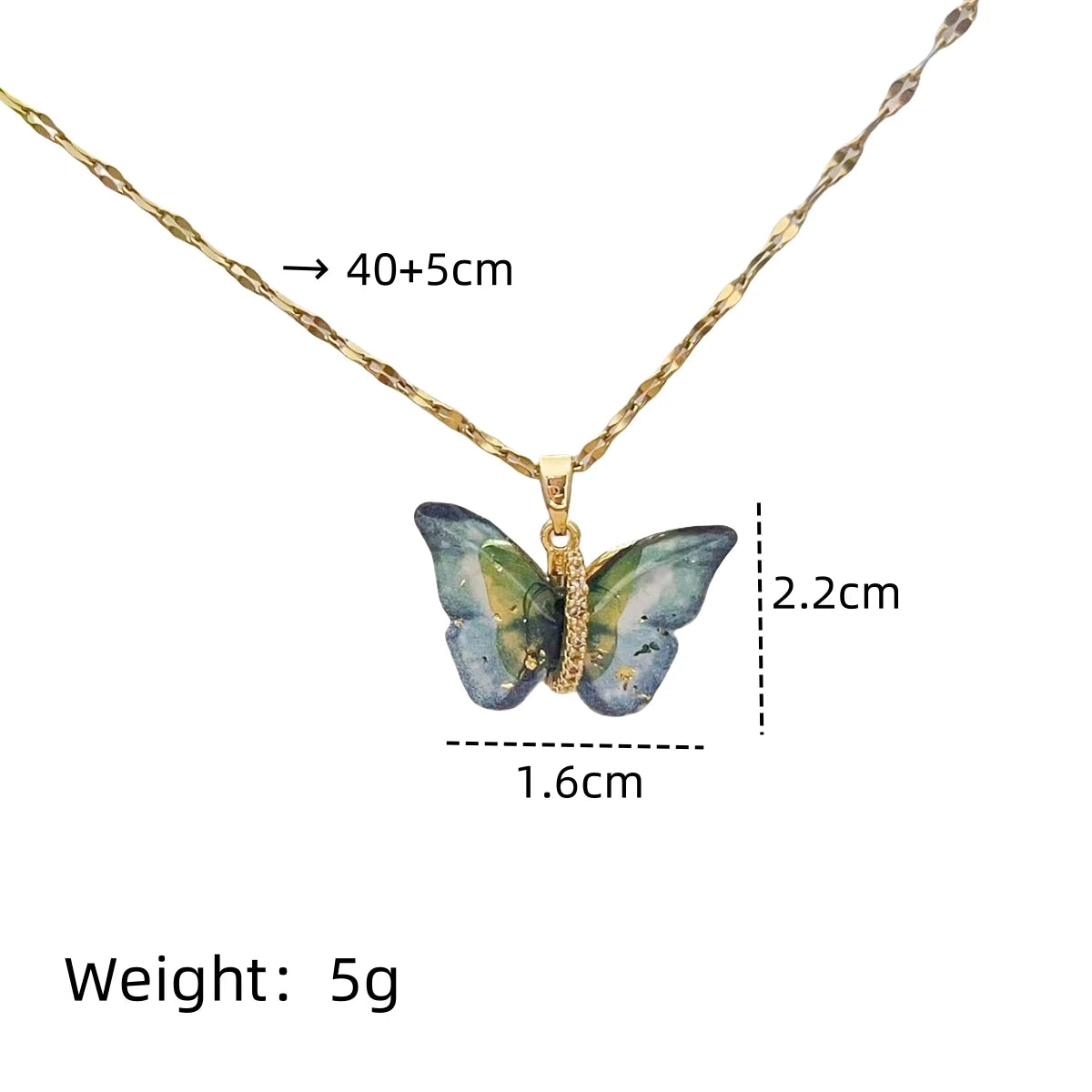Zircon Butterfly Gradient Colorful Chain Necklace for Women